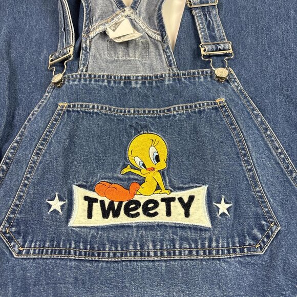 Vintage Tweety Bird Denim Overalls Unisex L 2000 Y2K Loney Tunes - Picture 2 of 8